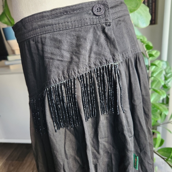 Vtg Gene Ewing Bis Black Fringe Beaded Tiered Prairie Western Cottage Maxi Skirt - Picture 5 of 9